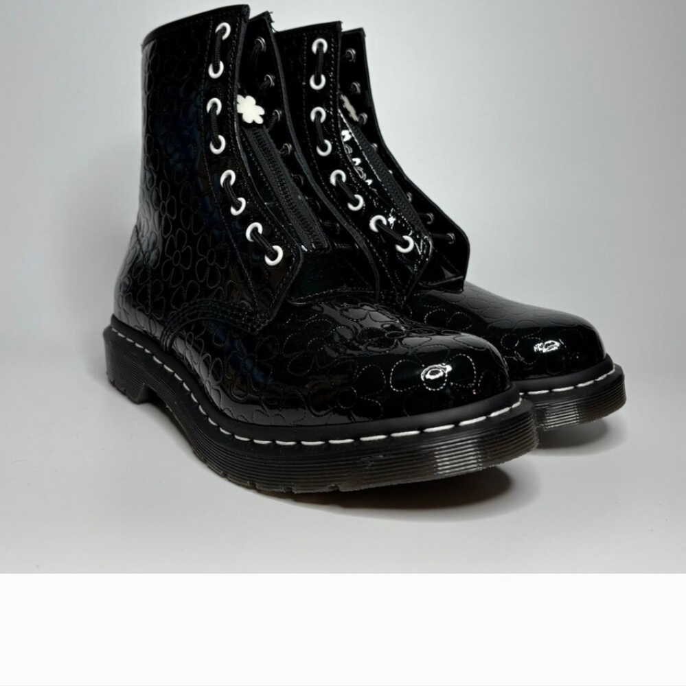 Dr. Martens Jungle Patent Leather Boots in Black Floral Emboss